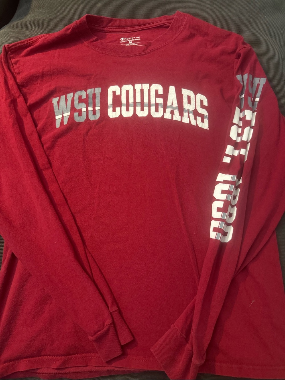 Champion WSU Cougars Long-Sleeve Tee in Red with White Print